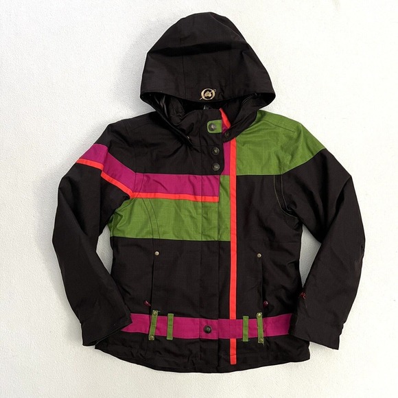 Obermeyer Girl Brown Color Block Bella Hooded Ski Snowboarding Jacket Juniors 12 - Picture 1 of 10